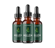 Front view of three BetterLungs Mullein and Chlorophyll tincture bottles with droppers and green labels on white background