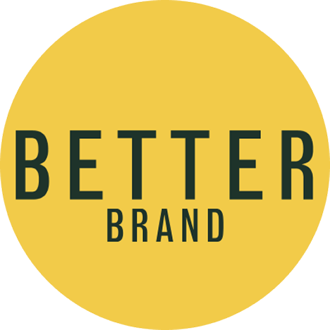 Betterbrand logotype with 'BETTER' above 'BRAND' in dark green on yellow circular background. preload=