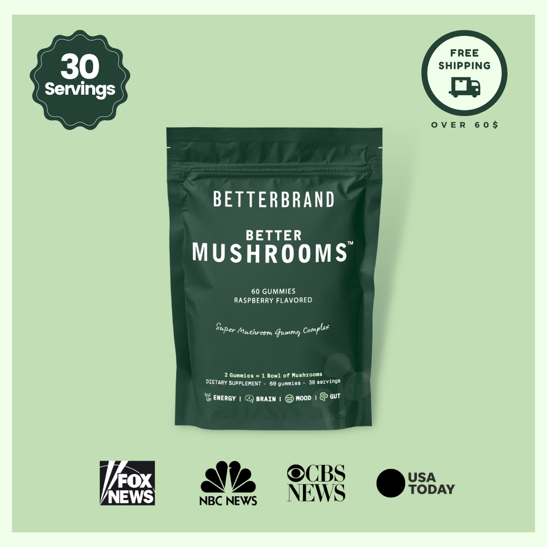 Betterbrand Better Mushrooms raspberry flavored gummies, 60 gummies, 30 servings, free shipping over 60 dollars
