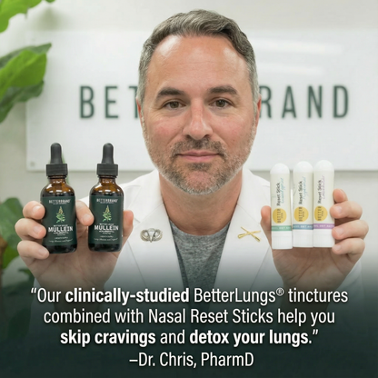 Front view of Quit Smoking Support Bundle showing three tincture bottles and four nasal inhaler sticks on white background