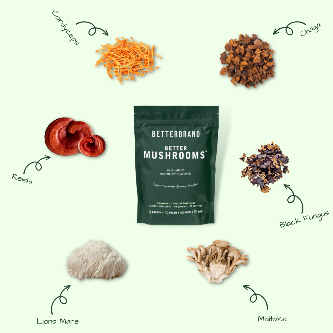 BetterMushrooms® Mushroom Gummies – Betterbrand - cordyceps, lion's mane, chaga, reishi, and more