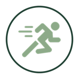 Icon of a person running with motion lines inside a circle