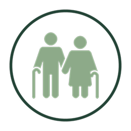 Icon of two elderly people holding canes inside a circle