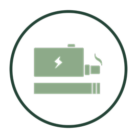 Icon showing a battery and a lit cigarette with smoke inside a circle