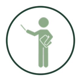 Icon of a person holding a pointer and book, representing a teacher or instructor.