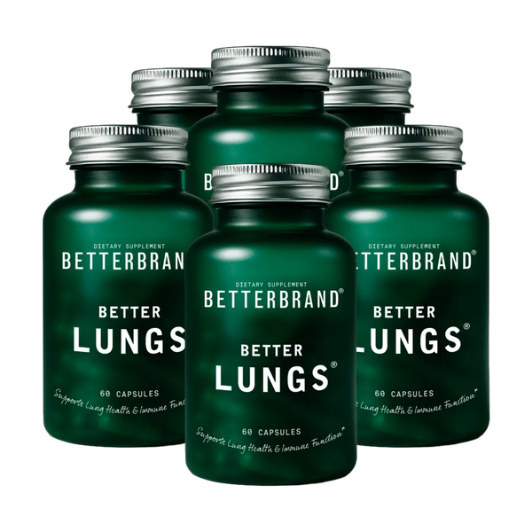 Cluster of green supplement jars labeled BETTERMAN and BETTER LUNGS
