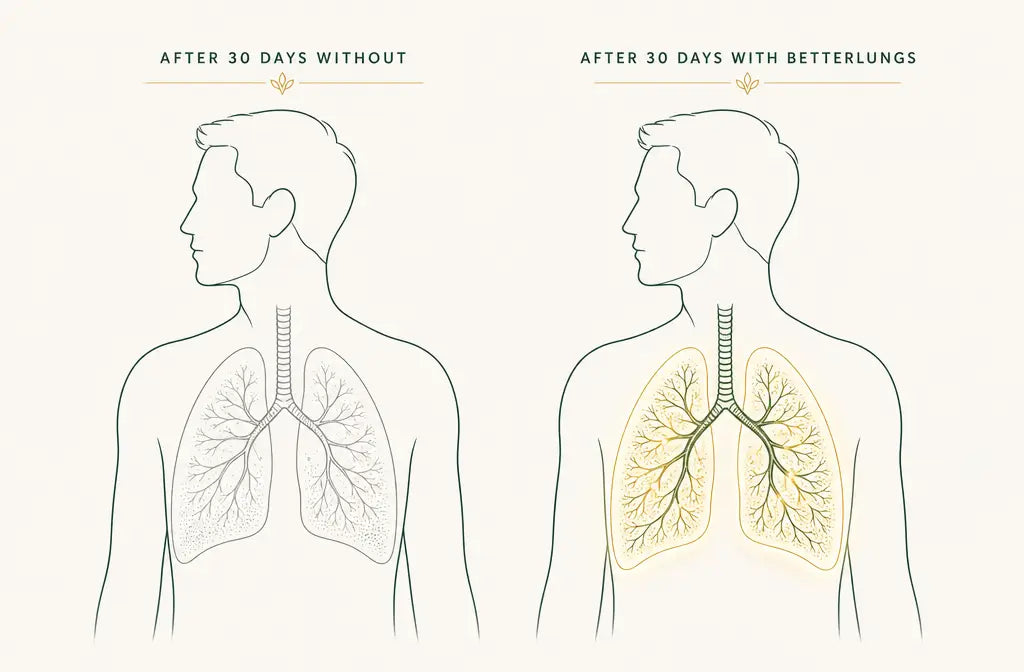 Lung diagram showing before and after BetterLungs use