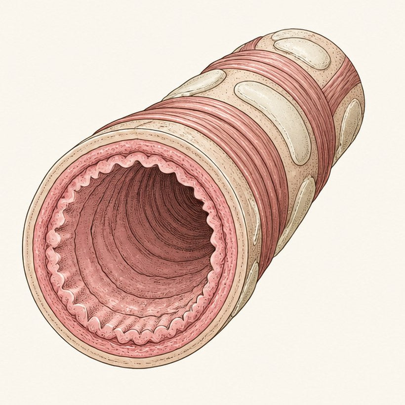 Cutaway of the same bronchial tube, open and clear