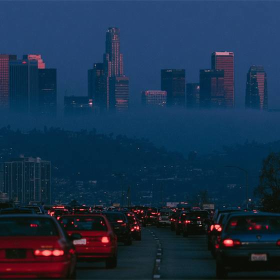 A city skyline sitting under a layer of haze